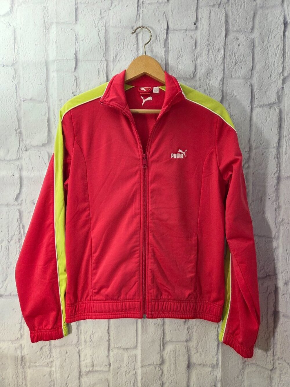 Puma Medium Bright Pink Lime Green Full Zip Mid Weight Track Jacket